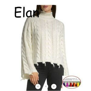ELAN Cable Knit Distressed Mock Turtleneck Sweater, Sz Large, NWT